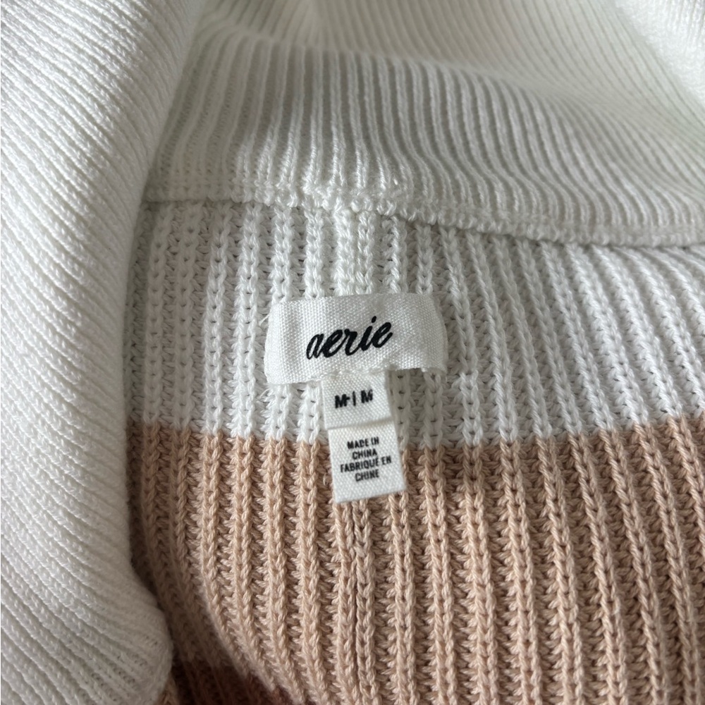Aerie Beyond Striped 1/4 Zip Pullover Sweater in a toasty combo color size med - Picture 5 of 6